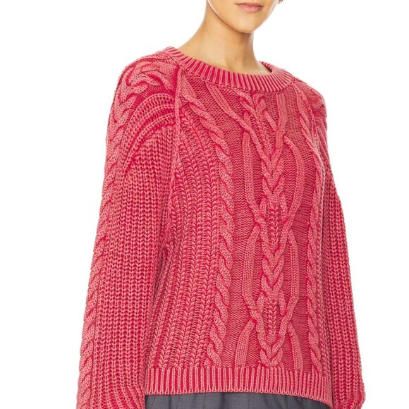 Free People Frankie Cable Knit Sweater CHERRY Pink NWT - Picture 2 of 5